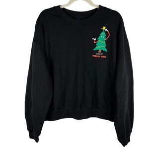 Old Navy Cropped Sweatshirt Women's XL-Tall Black Holiday Tree Fleece Christmas